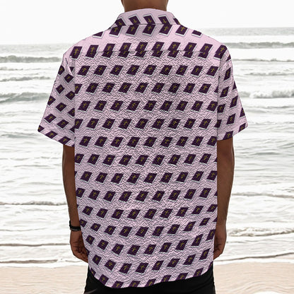 Purple Holy Bible Pattern Print Textured Short Sleeve Shirt