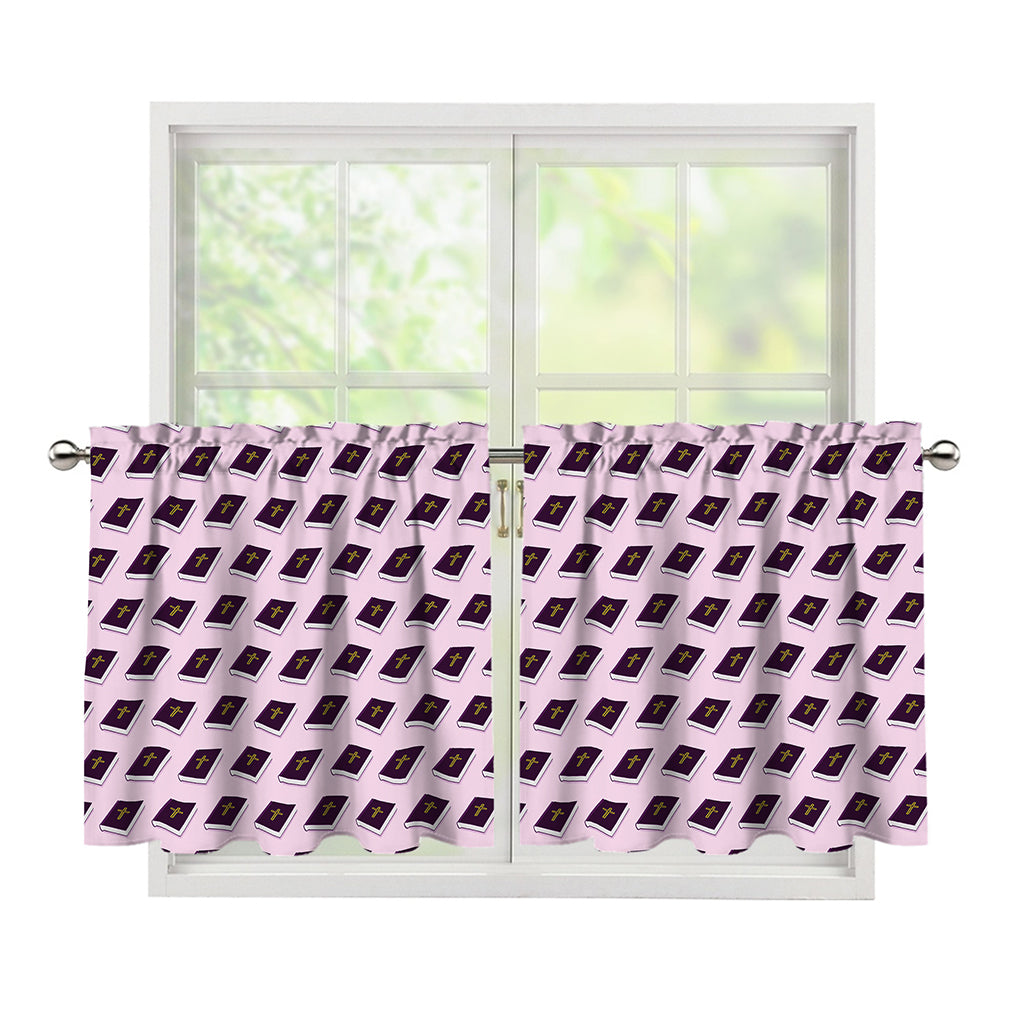 Purple Holy Bible Pattern Print Tier Curtains