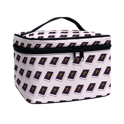 Purple Holy Bible Pattern Print Travel Makeup Bag