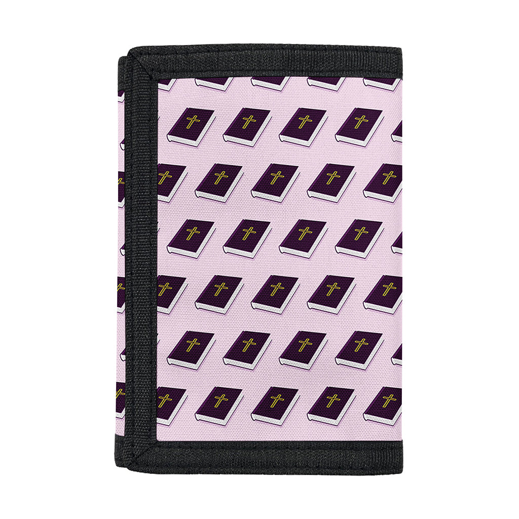 Purple Holy Bible Pattern Print Trifold Wallet