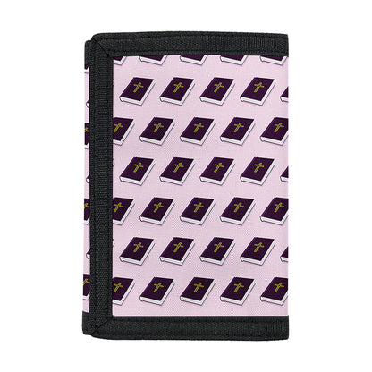 Purple Holy Bible Pattern Print Trifold Wallet