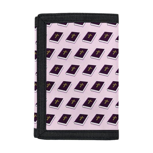 Purple Holy Bible Pattern Print Trifold Wallet