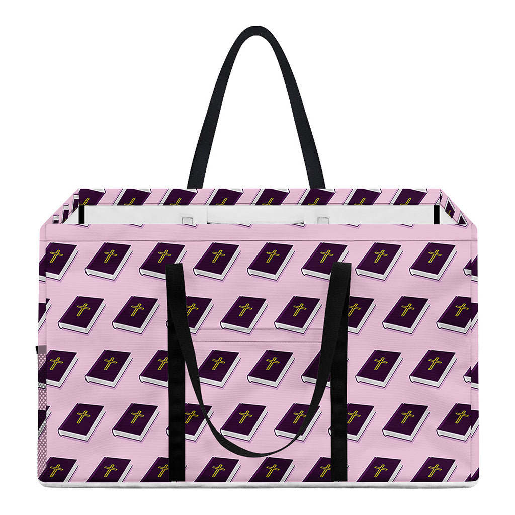 Purple Holy Bible Pattern Print Utility Tote Bag