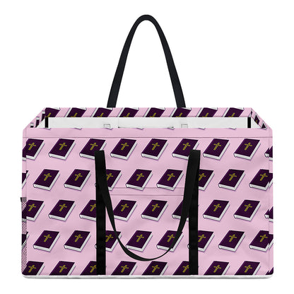 Purple Holy Bible Pattern Print Utility Tote Bag