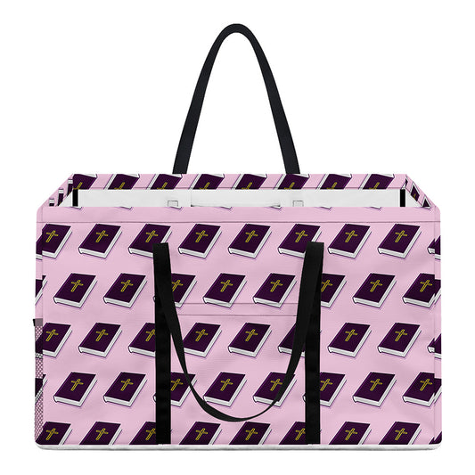 Purple Holy Bible Pattern Print Utility Tote Bag