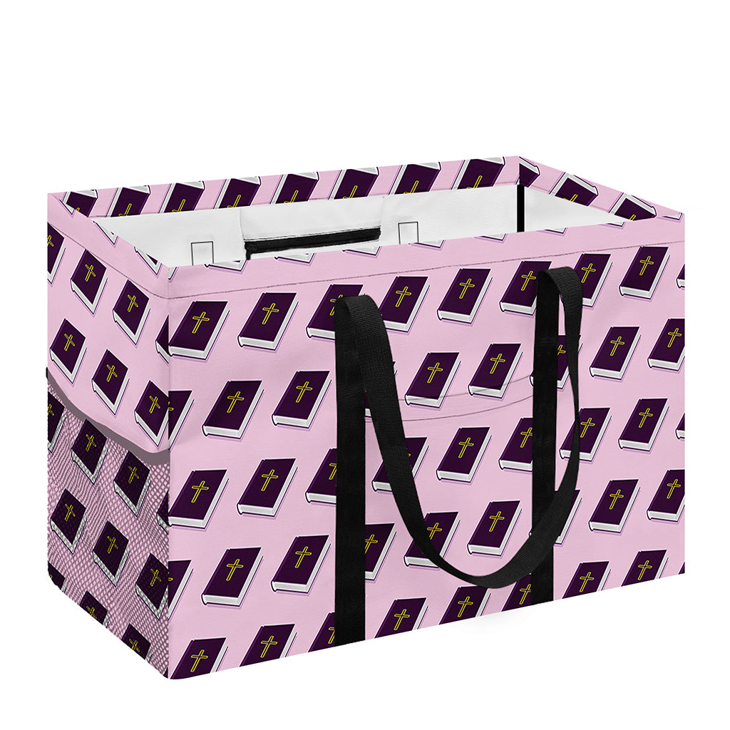 Purple Holy Bible Pattern Print Utility Tote Bag