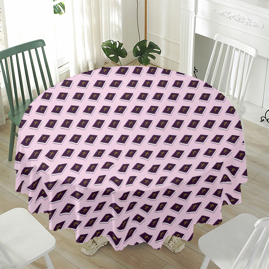 Purple Holy Bible Pattern Print Waterproof Round Tablecloth