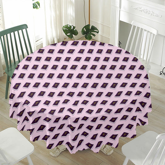 Purple Holy Bible Pattern Print Waterproof Round Tablecloth