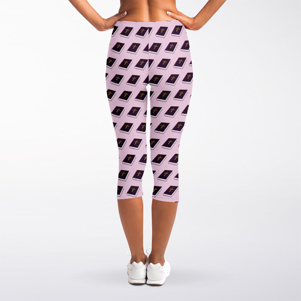 Purple Holy Bible Pattern Print Women's Capri Leggings