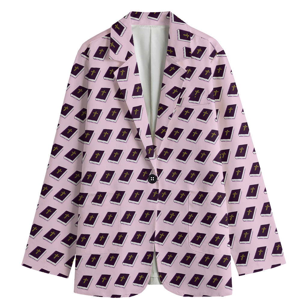 Purple Holy Bible Pattern Print Women's Cotton Blazer