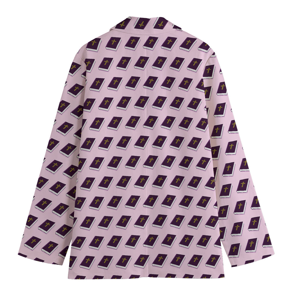 Purple Holy Bible Pattern Print Women's Cotton Blazer