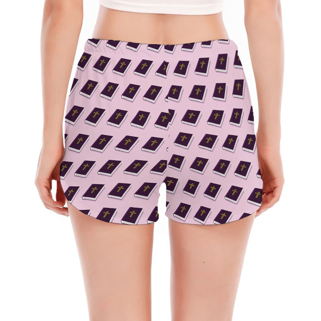 Purple Holy Bible Pattern Print Women's Split Running Shorts