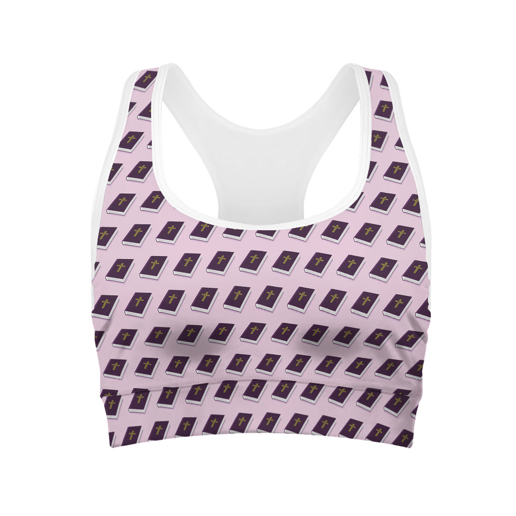 Purple Holy Bible Pattern Print Women's Sports Bra