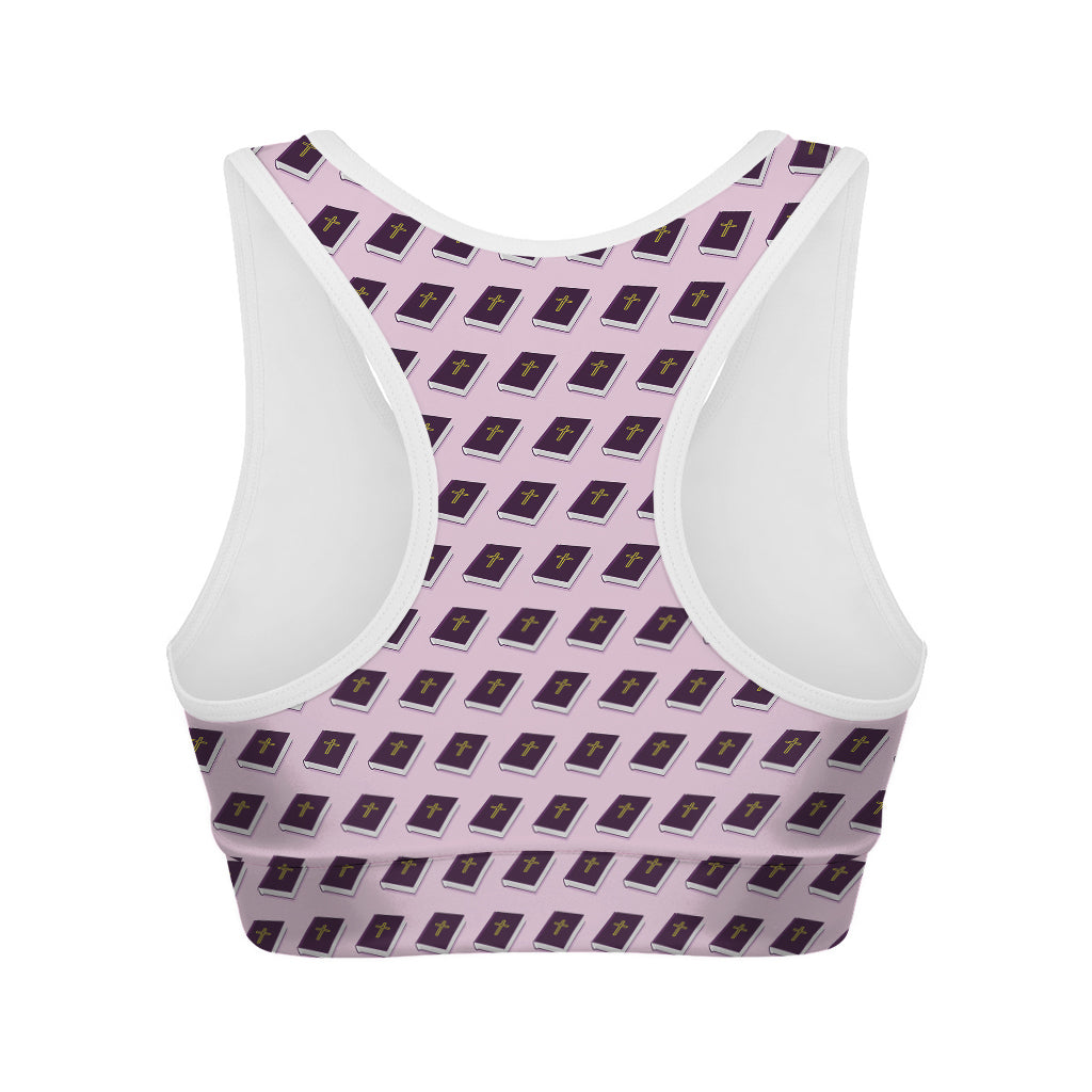 Purple Holy Bible Pattern Print Women's Sports Bra