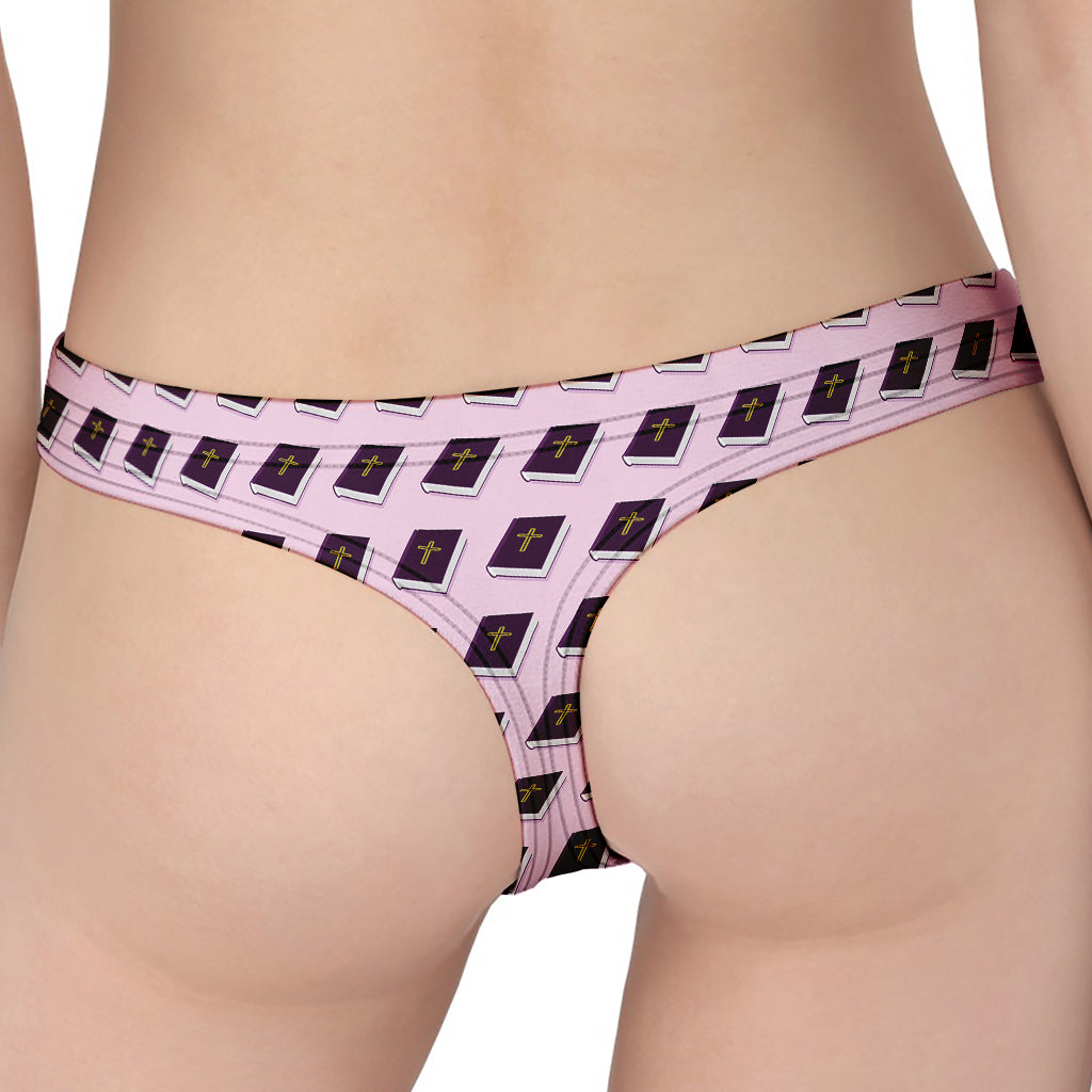 Purple Holy Bible Pattern Print Women's Thong