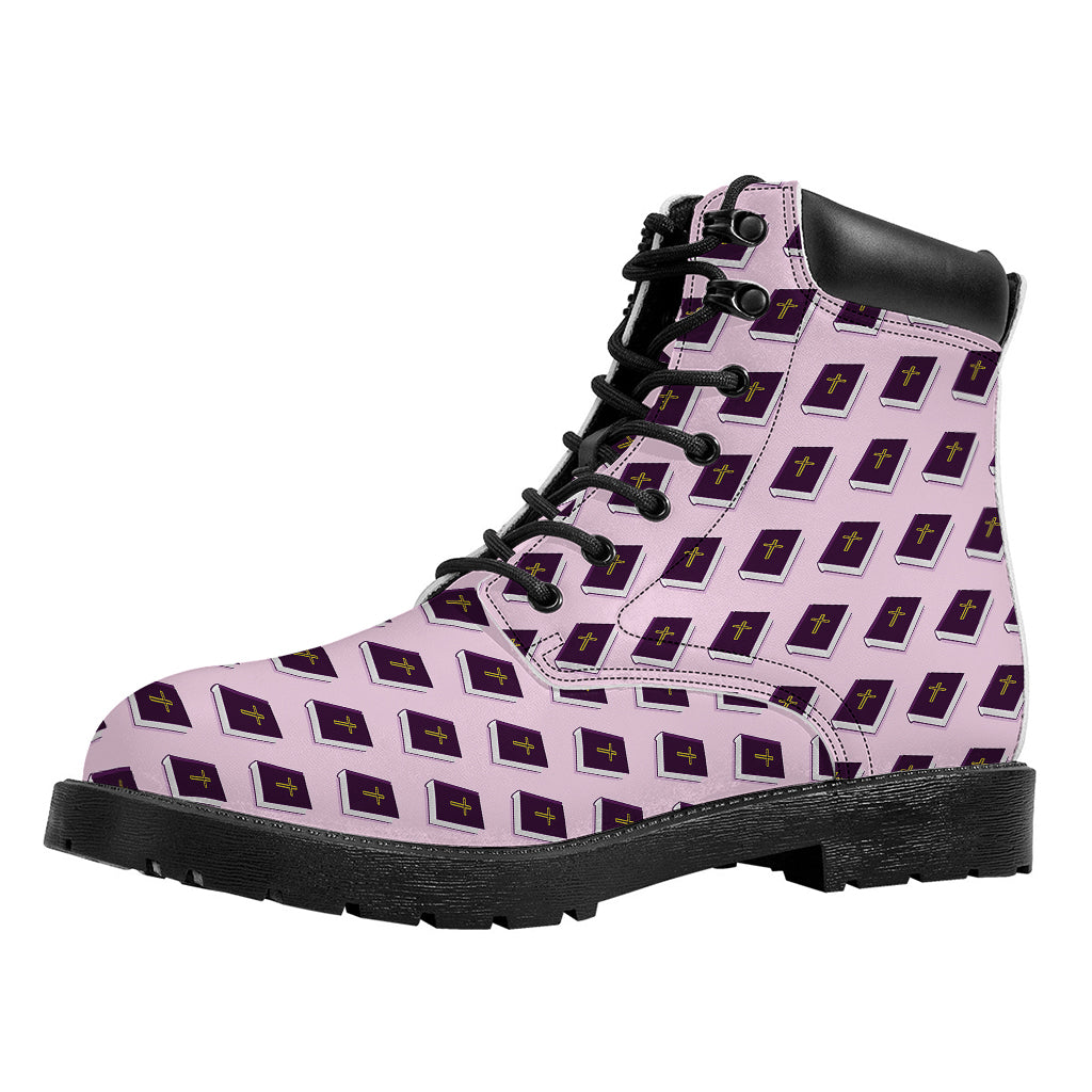 Purple Holy Bible Pattern Print Work Boots