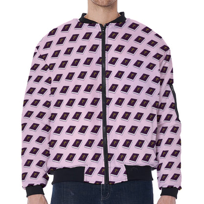 Purple Holy Bible Pattern Print Zip Sleeve Bomber Jacket