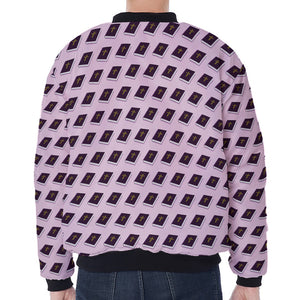 Purple Holy Bible Pattern Print Zip Sleeve Bomber Jacket