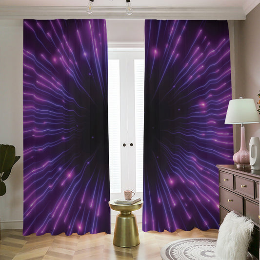 Purple Hyperspace Print Blackout Pencil Pleat Curtains