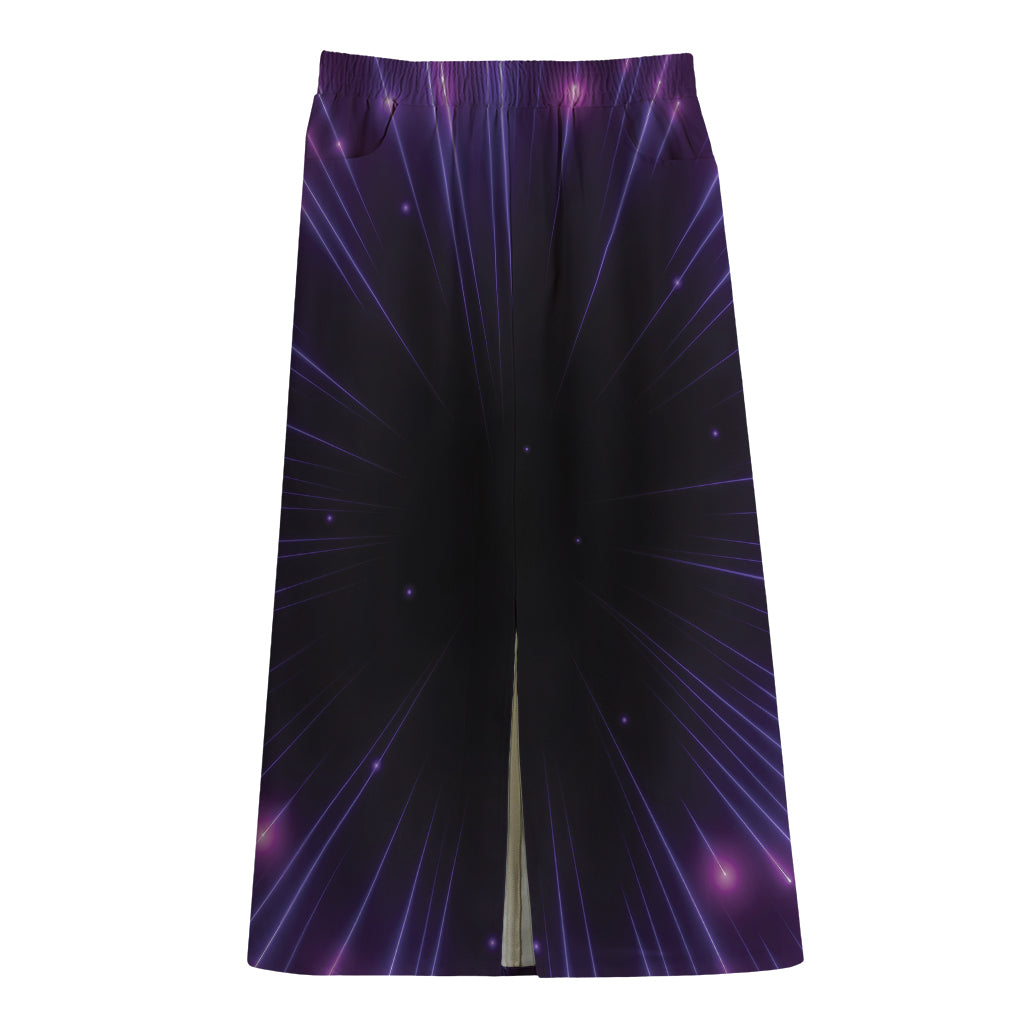 Purple Hyperspace Print Cotton Front Slit Maxi Skirt