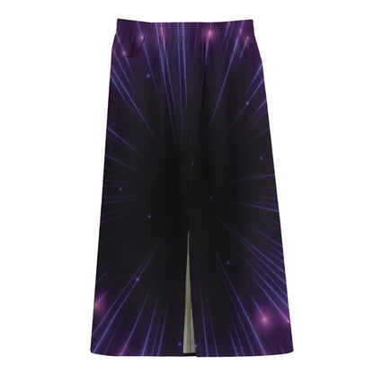 Purple Hyperspace Print Cotton Front Slit Maxi Skirt