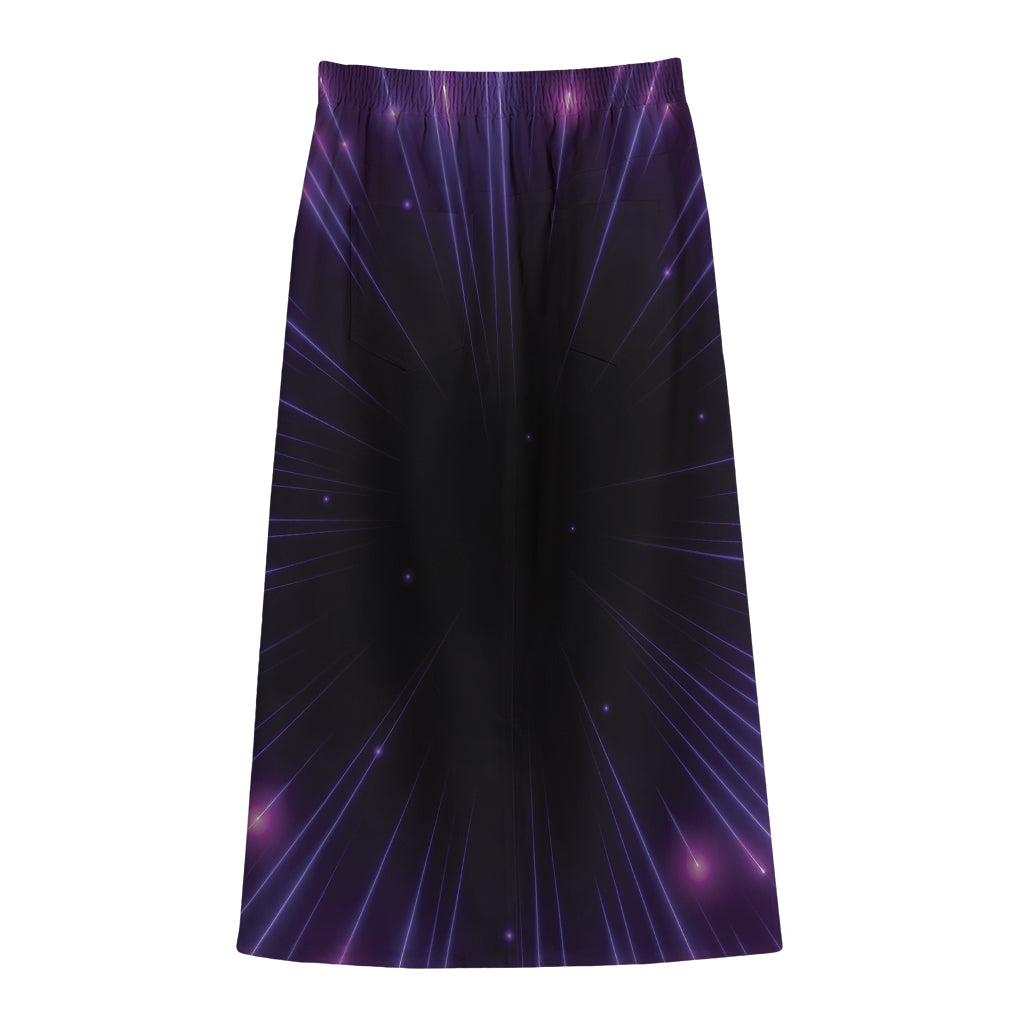 Purple Hyperspace Print Cotton Front Slit Maxi Skirt