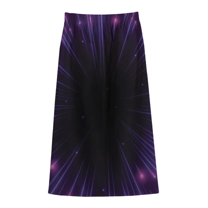 Purple Hyperspace Print Cotton Front Slit Maxi Skirt