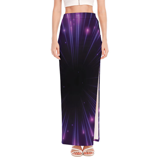 Purple Hyperspace Print High Slit Maxi Skirt