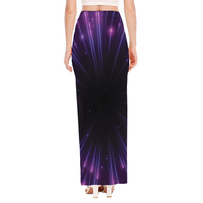 Purple Hyperspace Print High Slit Maxi Skirt