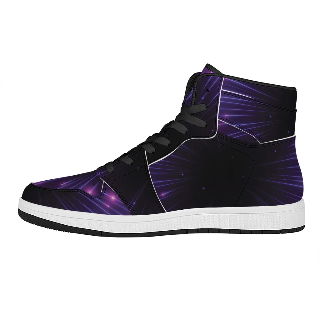 Purple Hyperspace Print High Top Leather Sneakers