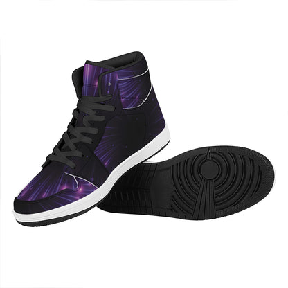 Purple Hyperspace Print High Top Leather Sneakers
