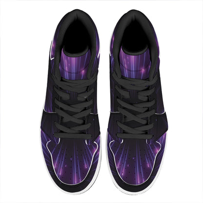 Purple Hyperspace Print High Top Leather Sneakers