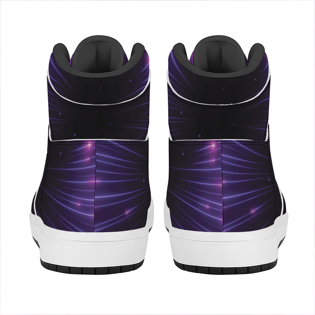Purple Hyperspace Print High Top Leather Sneakers