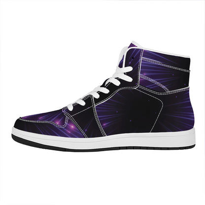 Purple Hyperspace Print High Top Leather Sneakers