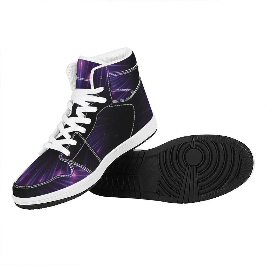 Purple Hyperspace Print High Top Leather Sneakers