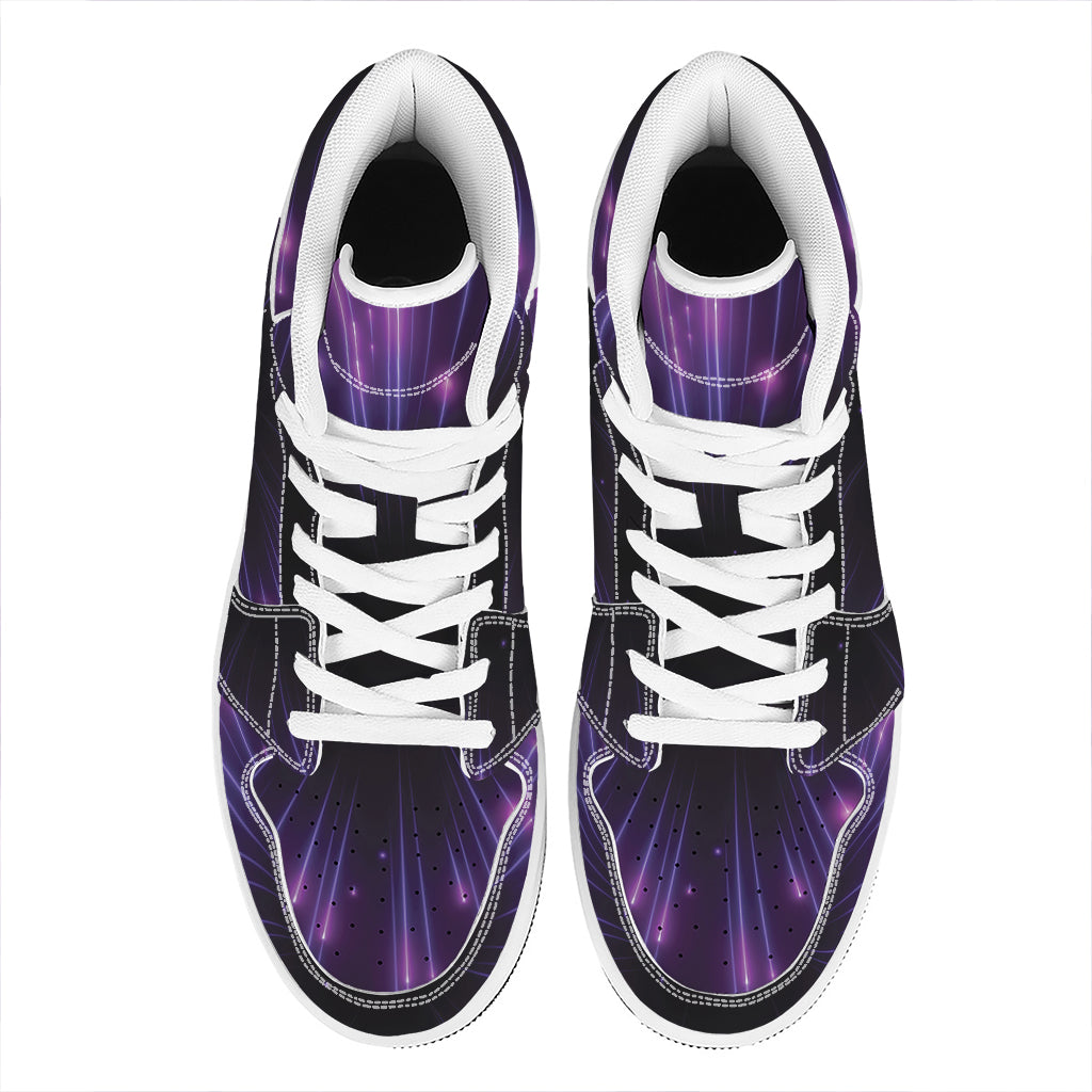 Purple Hyperspace Print High Top Leather Sneakers