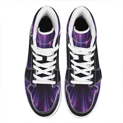 Purple Hyperspace Print High Top Leather Sneakers