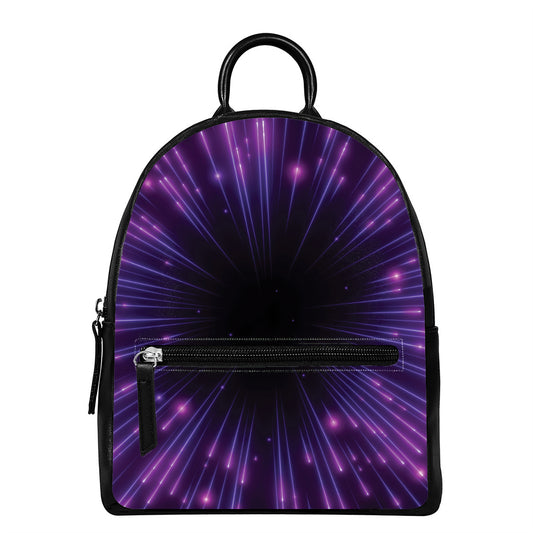 Purple Hyperspace Print Leather Backpack