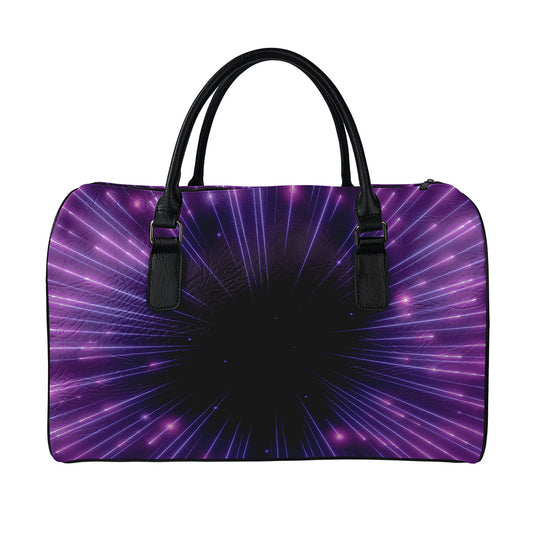 Purple Hyperspace Print Leather Duffle Bag