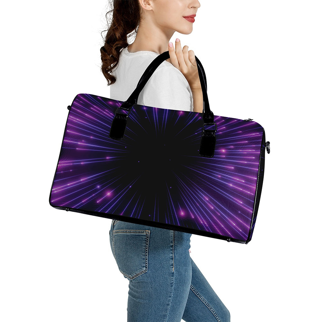 Purple Hyperspace Print Leather Duffle Bag