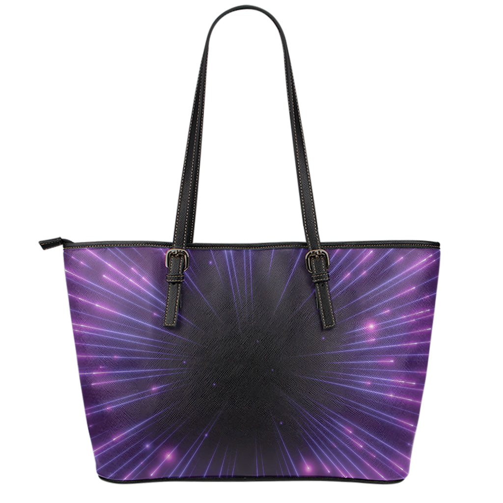Purple Hyperspace Print Leather Tote Bag