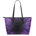 Purple Hyperspace Print Leather Tote Bag