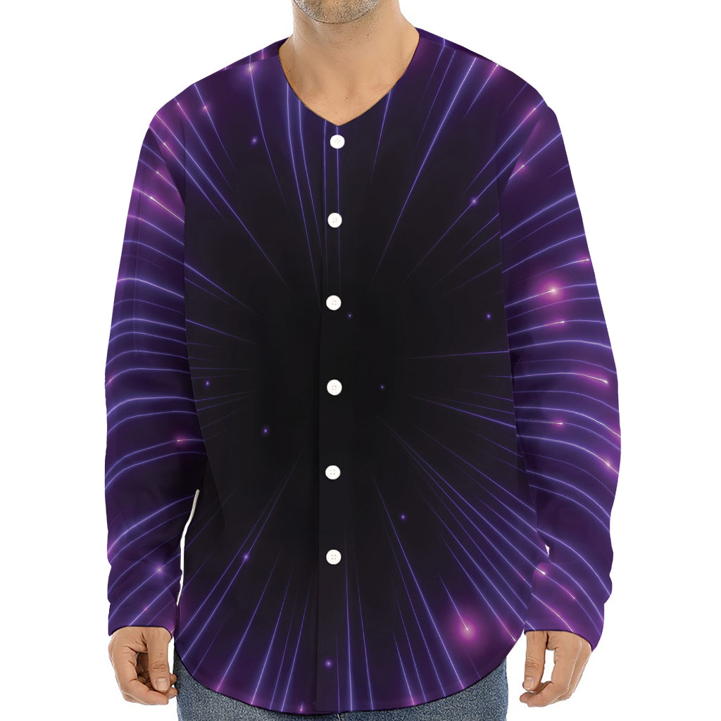 Purple Hyperspace Print Long Sleeve Baseball Jersey