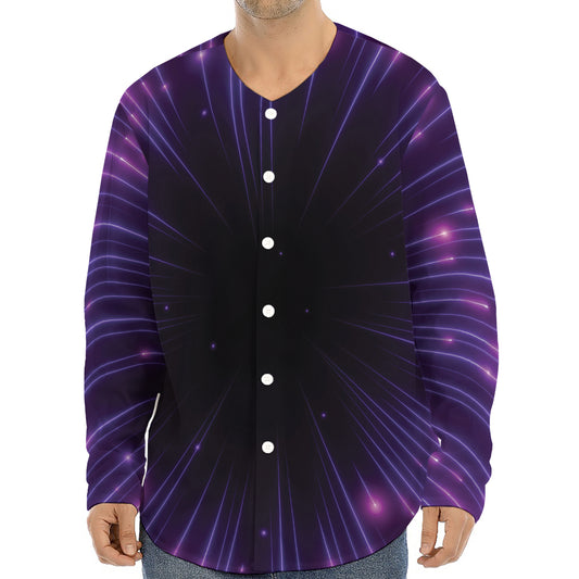 Purple Hyperspace Print Long Sleeve Baseball Jersey
