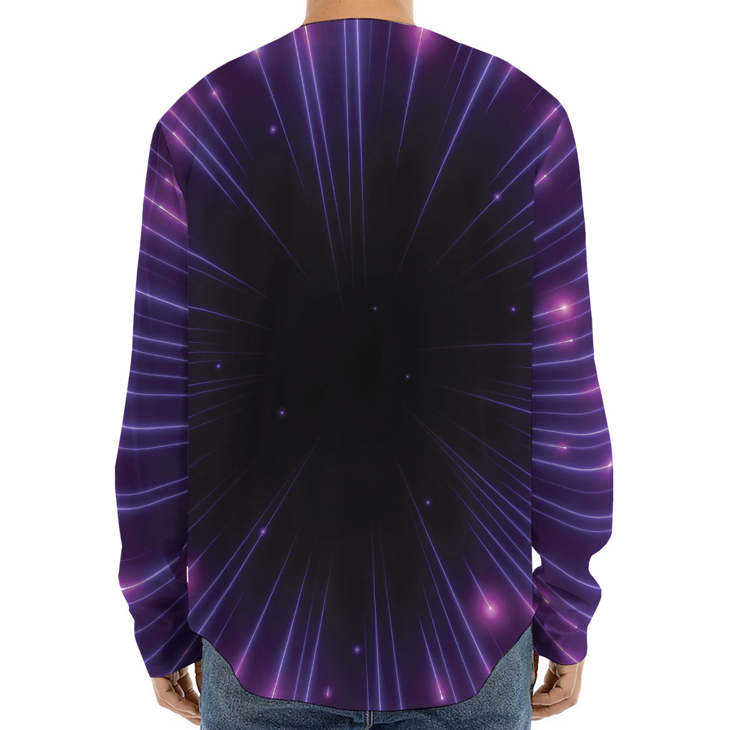 Purple Hyperspace Print Long Sleeve Baseball Jersey