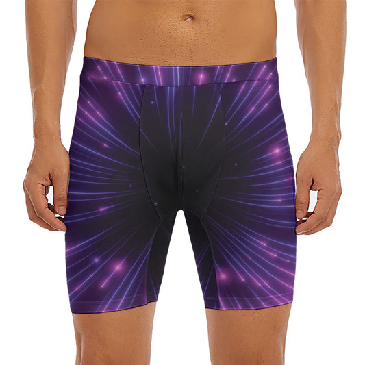 Purple Hyperspace Print Men's Long Boxer Briefs