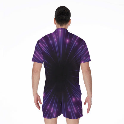Purple Hyperspace Print Men's Rompers