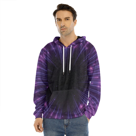 Purple Hyperspace Print Men's Velvet Pullover Hoodie