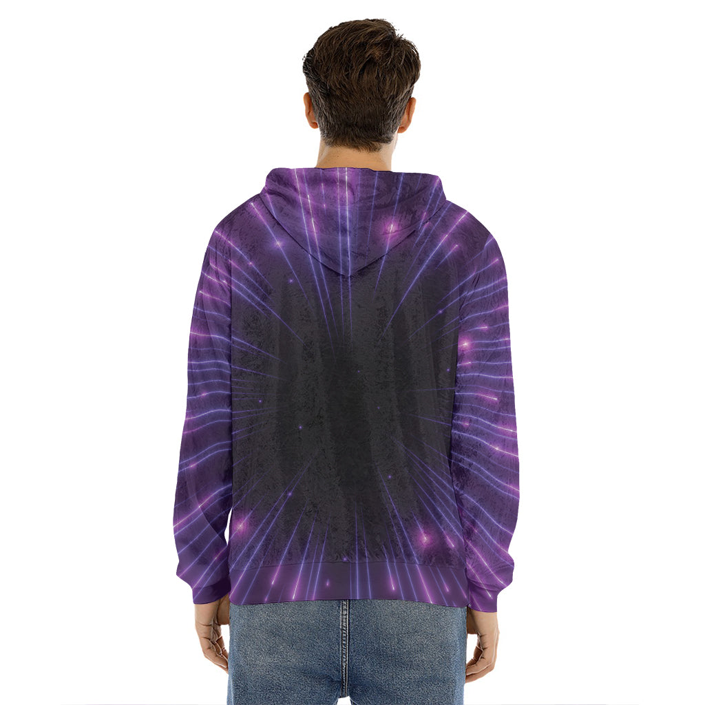 Purple Hyperspace Print Men's Velvet Pullover Hoodie