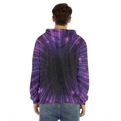 Purple Hyperspace Print Men's Velvet Pullover Hoodie